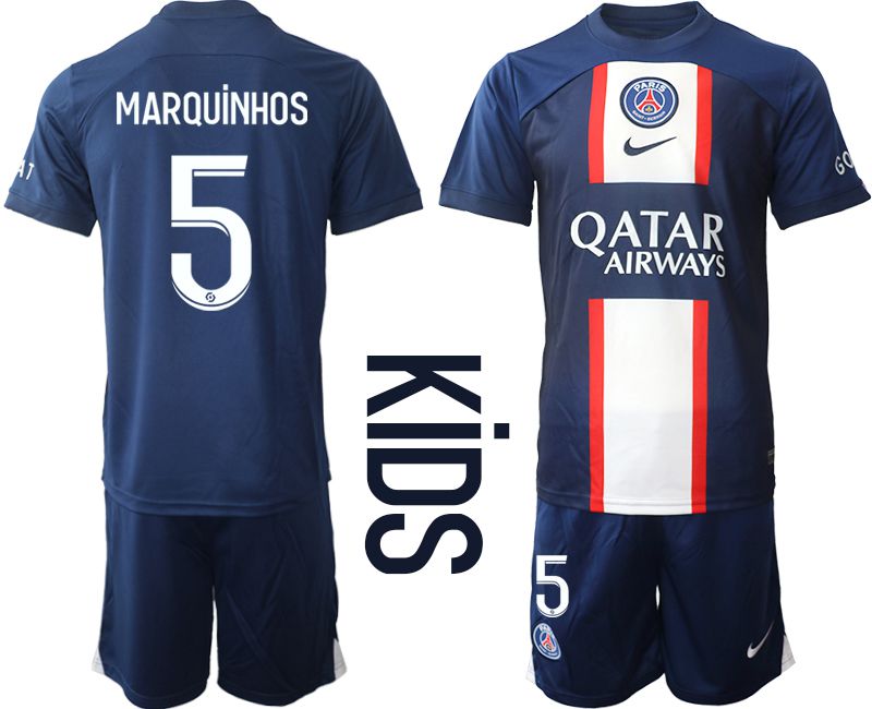 Youth 2022-2023 Club Paris St German home blue #5 Soccer Jersey